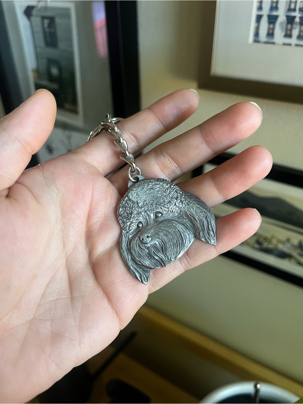 Vintage 1983 โI love my bichon friseโ rawcliffe pewter keychain
